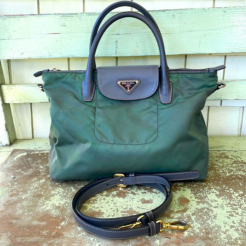 🍉SOLD🍉Prada green tessuto two way tote - Picture 1 of 17